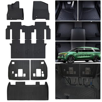 Floor Liners & Cargo Liners & Backrest Mat for 2025 KIA Carnival Hybrid 8 Seats（Not Fit Pure Fuel）-(NOT fit Prestige Models),TPE All Weather Protection Car - size: 2025 Carnival Hybrid Full Mats