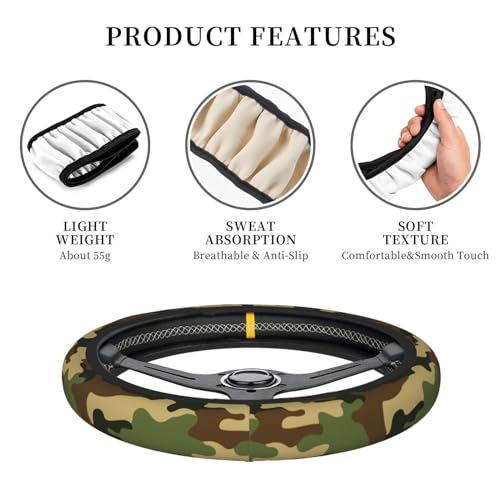 Military Army Green Camo Elastic Steering Wheel Cover Universal 15 Inch - color: 18