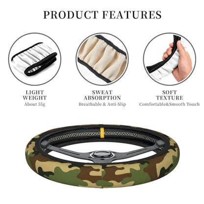 Military Army Green Camo Elastic Steering Wheel Cover Universal 15 Inch - color: 18