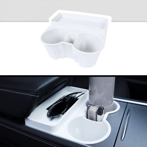 Rislobx for Tesla Model 3 Model Y Cup Holder Insert Center Console Water Cup Limit Clamp, Under Armrest Box Storage Tray Key Card Sunglasses Holder for Tesla Accessories (White) - color: White