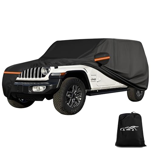 Amooca Heavy-Duty Car Covers Custom Fit for Jeep Wrangler 4 Door 2007-2024 Waterproof Sun-Proof All Weather for Automobiles Snow Cover 420D with Door Zipper Cotton Lining - color: A03-Custom Fit Jeep Wrangler JKU/JLU 4 Door