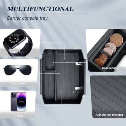 BIBIBO 2Packs for 2026 Subaru Outback Center Console Organizer 2026 Subaru Outback(Premium,Limited,Touring,Wilderness,Limited XT,Touring XT) Console Insert Tray +Silicone Wireless Charging Mat - color: Black-2Pack