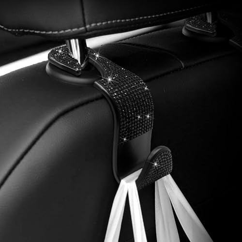 Generic Car Purse Hook Bling Car Headrest Hook for Women Girls, 4 Packs Auto Back Seat Hangers Rear Headrest Hook for Purse, Bag, Handbag, Grocery (Black) - color: Black