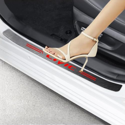 4 PCS Car Door Sill Protector Compatible with Civic Carbon Fiber Door Entry Guard Sticker Scuff Plate Cover Guard Sills Protector Trim (red) - color: red