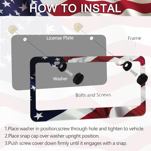 Patriotic American Flag License Plate Frame Holder - 2 Pack Universal Quality Metal Aluminum Matte Stripe US Flag Gloss Car Plate Frame Covers with 2 Holes and Free Screws Fasteners Caps - color: Matte American flag Narrow side B