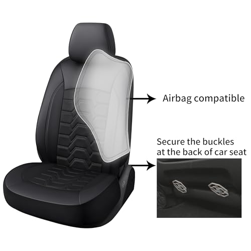 Memory Foam Leather Car Seat Covers, Breathable Air Cool Mesh Front Seat Protectors, Airbag Compatible Automative Comfortable Accessories, Universal Fit for Most Cars SUVs Trucks, Black, 4pcs.