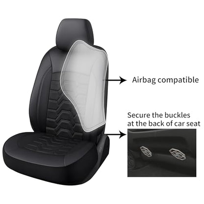 Memory Foam Leather Car Seat Covers, Breathable Air Cool Mesh Front Seat Protectors, Airbag Compatible Automative Comfortable Accessories, Universal Fit for Most Cars SUVs Trucks, Black, 4pcs.