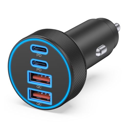 [4 in 1] USB C Car Charger, 4-Port 90W Super Fast Charging Cigarette Lighter Adapter, Dual 45W USBC & USB-A Multiport Car Phone Charger Accessories for iPhone 17 16 15 14 13 12, iPad, Galaxy, Tablet - style: 1 Pack