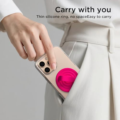 Magnetic Phone Grip Ring Holder, Liquid Silicone Magnet Cell Phone Grip Finger Loop, Compatible with Magsafe, Back of Phone for iPhone 17/16/15/14/13/12 Series, Neon Pink - color: Neon Pink
