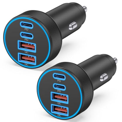 [2-Pack] Car Charger USB C, 4 in 1 90W Fast Charging 4-Port Dual 45W USBC & USB A Phone Car Charger Cargador Carro Lighter Adapter for iPhone 17 16 15 14 13 12 Pro Max, iPad, Galaxy, Tablet, Android - style: 2 Pack