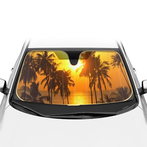 BDK Golden Sunset Palm Trees Front Windshield Sun Shade Accordion Folding Cute Car Window Shades for Truck & Car Sunshade Shield for Sun UV Rays - Visor Protector Keeps Vehicle Cool - 58 x 27 inches - color: Golden Sunset Palm