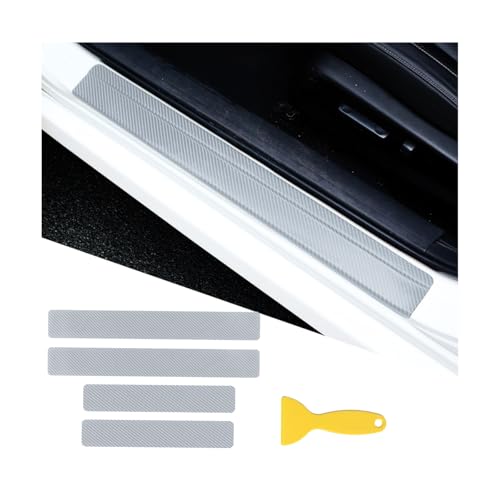 4PCS Car Door Sill Protector, 3D Carbon Fiber Vehicle Entry Edge Guard Trim, Anti-Scratch Automotive Threshold Sill Cover Strips Accessories, Universal for SUV, Sedan, Truck (Silver) - color: Silver