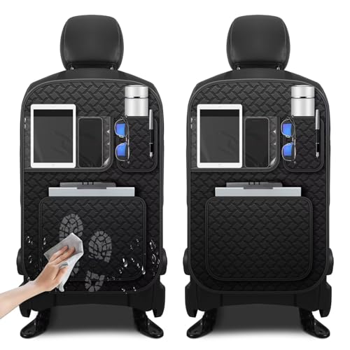 Back Seat Protector 2 Pack Fit For Toyota RAV4 Car Kick Mats with Touch Screen Tablet Holder Storage Organizer Waterproof Dirt Proof Faux Leather Auto Accessories for Kids (1 Pair Black) - color: 003#Black 2 Pack, size: For Toyota RAV4