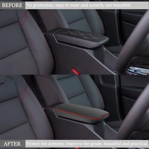 Car Armrest Cover Waterproof Center Console Pad Scratch Resistance Box Cover Anti-Scratch Leather Protector Pad for Chevy Trax 2024 2025 2026 Accessories(Black + Red Stitches) - color: Black + Red Stitches