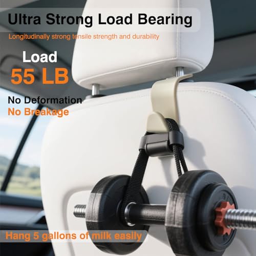 Car Seat Hooks & Purse Holder - 4 Pack Boxed,55 lb Heavy Duty,Eco PP Car Hooks for Purse/Bag/Baby Gear/Gym Bag/Groceries/Cup/,Fits 0.32-0.55”Car Headrest Rods (Beige) - color: Beige