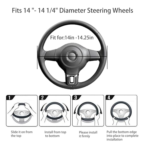Black Genuine Leather Car Steering Wheel Cover Men Women,Cowhide Wheel Cover,Soft,Breathable,Anti-Slip,Luxury Steering Wheel Cover,Small Size 14-14.25 inch(S) - size: Small size[14''-14 1/4'']