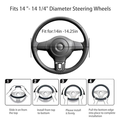 Black Genuine Leather Car Steering Wheel Cover Men Women,Cowhide Wheel Cover,Soft,Breathable,Anti-Slip,Luxury Steering Wheel Cover,Small Size 14-14.25 inch(S) - size: Small size[14''-14 1/4'']