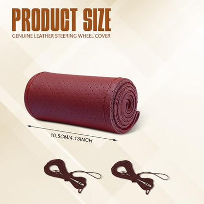Leather Steering Wheel Cover, Lace Up, 15 inch, Wine Red, Universal Car Steering Wheel Protector - color: Wine red, size: 15 inch - Hole