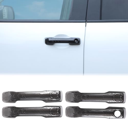 Aunginsy Car Exterior Door Handle Trim Covers Compatible with Toyota Tundra/Sequoia 2022-2025 Front Rear Door Handle Cover Outside Door Handle Outer Covers Protector Shell ABS Accessories, Mech Style - color: Carbon Fiber Pattern(Mech style)