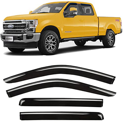 Side Window Visors Rain Guards Vent Deflectors for 2015-2025 Ford F150 Crew Cab, 2017-2025 F250 F350 SuperDuty Crew Cab, Smoke Window Vent Sun Shade Truck Accessories 4pcs 94975 - size: Compatible with Ford F150 Crew Cab 2015-2025