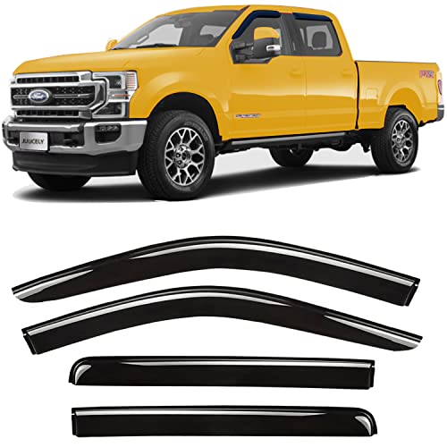 Side Window Visors Rain Guards Vent Deflectors for 2015-2025 Ford F150 Crew Cab, 2017-2025 F250 F350 SuperDuty Crew Cab, Smoke Window Vent Sun Shade Truck Accessories 4pcs 94975 - size: Compatible with Ford F150 Crew Cab 2015-2025