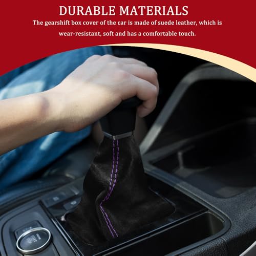 Car Shift Boot Cover, Stick Shift Cover, Suede Leather Manual Automatic Car Shifter Lever Knob Dust Protector, Dustproof Gear Shift Protection Sleeve Gaiter for Sedan Truck (Black Purple) - color: Black Purple