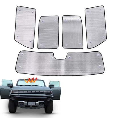 Auto Side Window Front Seat Reflective Sunshade Fit for Hummer EV 2022-2026 SUV/SUT, Side Window Front Seat Reflective Sunshade and Front Windshield Sun Shade, Foldable Sun Shield