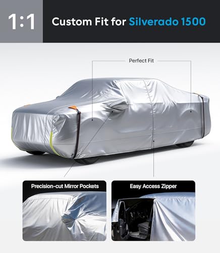 Wigoo Chevrolet Silverado 1500 Truck Car Cover Accessories 2019-2026, Custom Fit Waterproof All Weather Outdoor Full Pickup Cover, Windproof UV Rain Snow Dust Protection, Door Zipper, Breathable Desig - size: for Chevrolet Silverado 1500 (2019-2026)