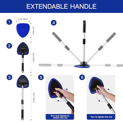 Qydipclin 10pcs Windshield Cleaning Tool Inside Car Window Cleaner Wash Kit with 4 Reusable Microfiber Pads 1 Spray Bottle and Extendable Handle Interior Auto Glass Wiper Kit, Blue&Green - color: Blue & Green