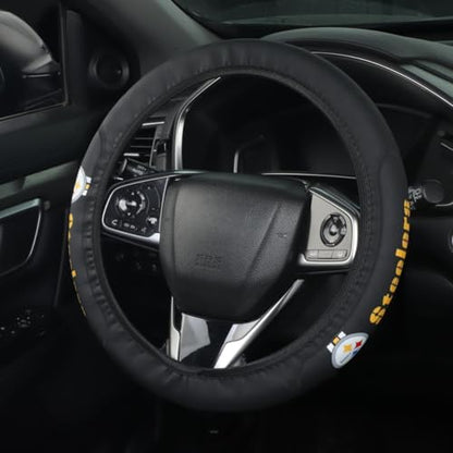 for Steelers Car Steering Wheel Cover, 14-15 Inch Leather Grip | Non-Slip & Sweat-Resistant Design, Fit for Most Cars, SUVs, Trucks (SWC-BGR) - size: SWC-BGR