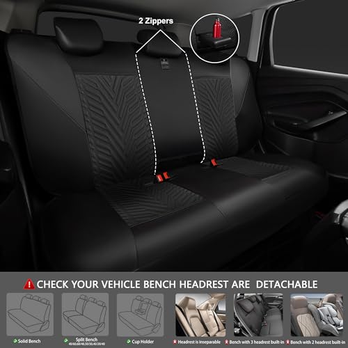 CAR PASS Faux Leather Car Seat Covers, 3D Tyre Embossed Waterproof Universal Fit 5 Seat Covers for SUV, Automotive Truck, Scratch Proof, Airbag Compatible (Deluxe Full Set, All Black) - color: All Black