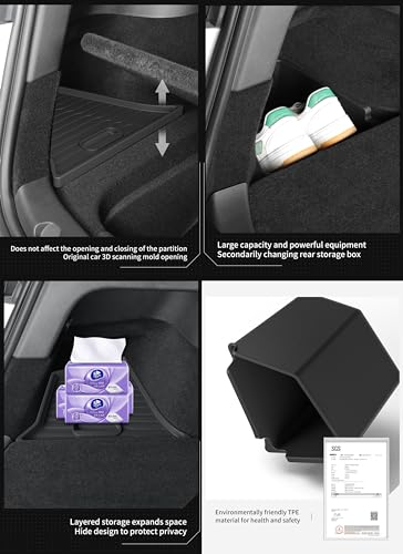 LUCKEASY 2PCS Trunk Storage Box for Tesla Model Y 2021-2024 5 Seat (Not Fit 2025+ Juniper) TPE Trunk Organizer Bins With Lids Trash Cans Accessories Interior Black - size: Trunk Box 2pcs