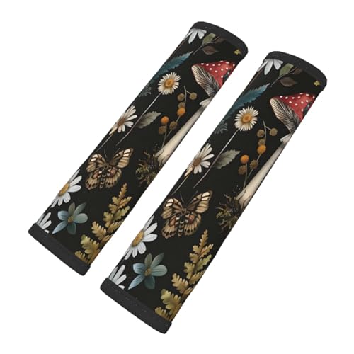 Seat Belt Cover Pad Forest Mushroom Butterfly Snails Flower Soft Safety Car Automotive Seat Belt Pads Cushion Shoulder Strap Covers for Cars or Bags, 2 Pcs - color: Forest Mushroom Butterfly Snails Flower