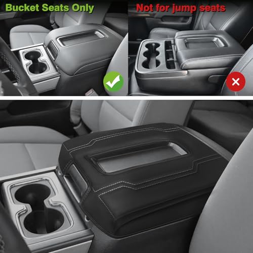 Muslogy Center Console Armrest Cover Fit for Chevy Silverado & GMC Sierra 1500 2500 3500 2014-2018 Accessories, Comfort Armrest Pad Console Lid Cushion Vegan Leather 1-Inch Extra Thick(Bucket Seat) - size: 1) 14-18 |Silverado & Sierra| Bucket Seat, +Thick