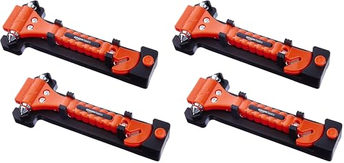 Amazon Basics Emergency Escape Tool, Window Breaker and Seatbelt Cutter, Car Safety Hammer with Protective Bracket, Bright Orange, 4 Pack, SW-835 - size: 4-pack