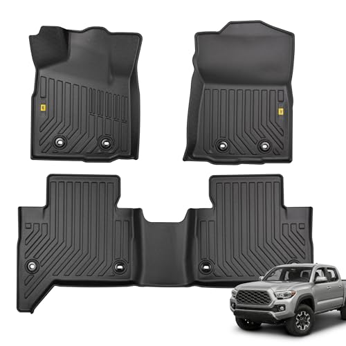 CAT® JustFit™ 3D All Weather Floor Mats for Toyota Tacoma 2016-2023, Custom Fit Heavy Duty Rubber Car Mats Full Set for Double Cab and Automatic Only, Tacoma SR/SR5/TRD/Limited/Trail Accessories - style: Toyota Tacoma (2016-2023)