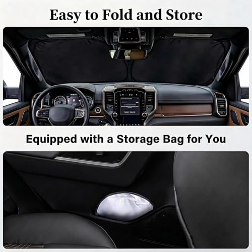Upgraded Sunshade, Improved UV Protection Fabric, Foldable Front Sun Shade, Custom Accessories (for Dodge RAM 2010-2026) - size: For Dodge Ram 2010-2026