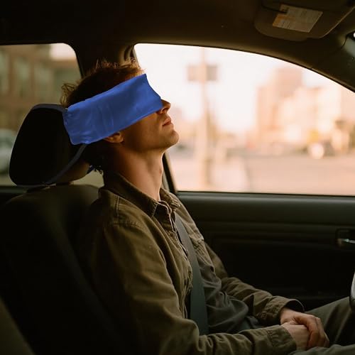 Travel Pillows for Airplanes, Airplane Head Strap with Silk Eye Mask for Sleeping, Long Flights & Car Road Trips 360°Headrest Neck Support, Stops Bobbing, Small & Compact（Blue） - color: Blue