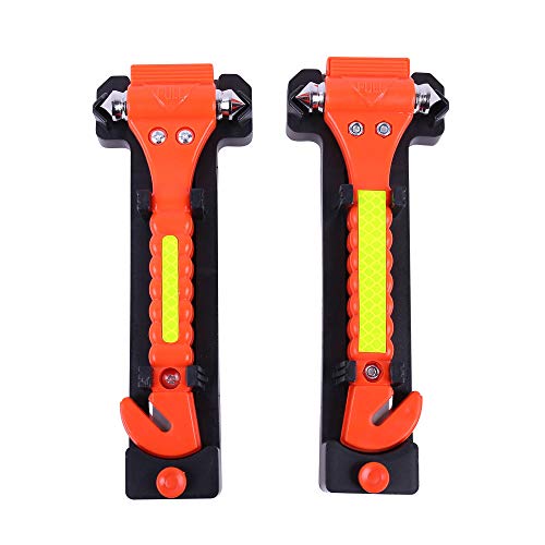 2 PCS Go DeCho Car Safety Hammer Emergency Escape Tool with Seat Belt Cutter and Vehicle Window Glass Breaker with Light Reflective Tape