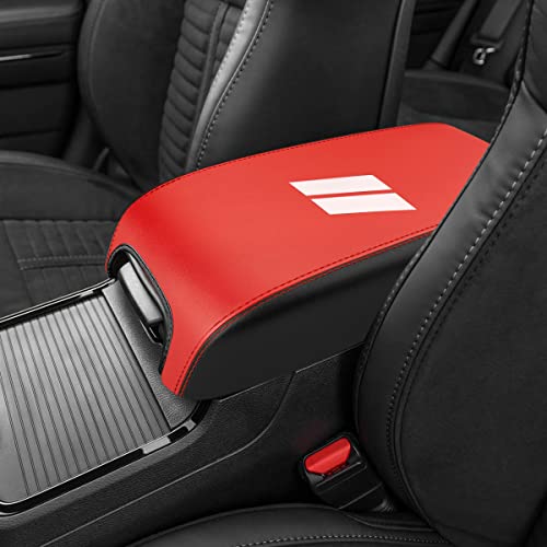 INTGET Center Console Cover for Dodge Charger Accessories 2011-2020 2021 2022 2023 for Chrysler 300 2015-2022 Leather Armrest Cover Console Lid Protector Cushion Pad (Black with Red, Leather) - color: Black with Red, size: Leather