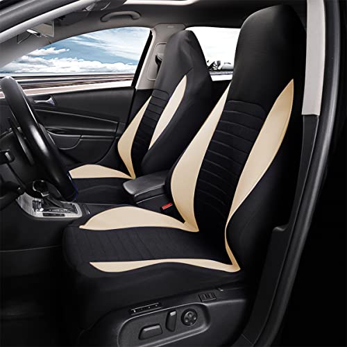 Car Front Seat Covers, Bucket One-Piece Auto Front Seat Protectors, 2PCS Premium Breathable Vehicle Seat Cushions Airbag Compatible, Car Accessories Universal for SUVs, Trucks, Car (Beige) - color: Beige
