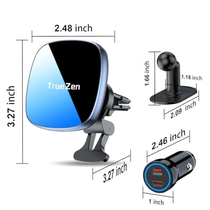 for MagSafe Car Mount with USB C Car Charger & Dual USB-C Car Power Adapter,Air Vent Dashboard Wireless Charger Phone Holder Mount for iPhone Air 17 Pro Max 16 15 14 13 12, Galaxy S25, Fast Charging