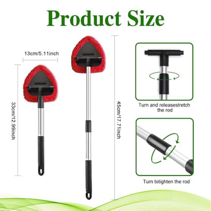 Windshield Cleaning Tool, Car Window Cleaner with 4 Washable Reusable Microfiber Pads, Auto Interior Exterior Extendable Long Handle Glass Wiper Cleaning Kit Universal for Office and Home (Red) - color: Red