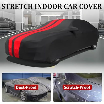 WinPower Indoor Sports Car Cover, Stretch Dustproof Protection Fit 164-181 Inch Full Car Cover for Underground Garage Car Show, Black and Red - size: S-SPORT CAR(164-181 Inch)