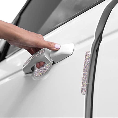 10 Pack Car Rhinestone Bling Door Handle Reflective Trim Stickers Universal Side Rear View Mirror Safety Scratch Resistant Protector Galaxy AB Set