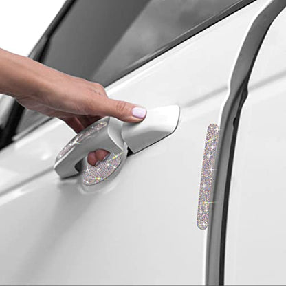 10 Pack Car Rhinestone Bling Door Handle Reflective Trim Stickers Universal Side Rear View Mirror Safety Scratch Resistant Protector Galaxy AB Set