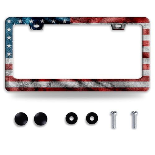 Retro American Flag License Plate Frame Patriotic Flag License Plate Frames for Car Decorative Parts Stainless Stee License Plate for Standard Us Canada Funny License Plate Holder 12x6 Inch - color: Retro American Flag