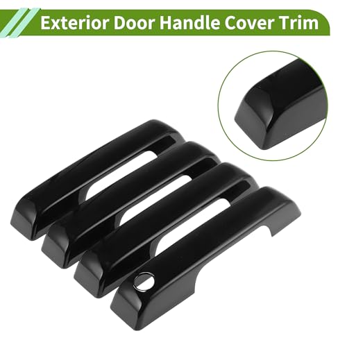 Exterior Door Handle Cover Trim Front Left Front Right Rear Left Rear Right Door Handle Cover for Ford F150 21-24 Glossy Black - size: Without Sensor Holes