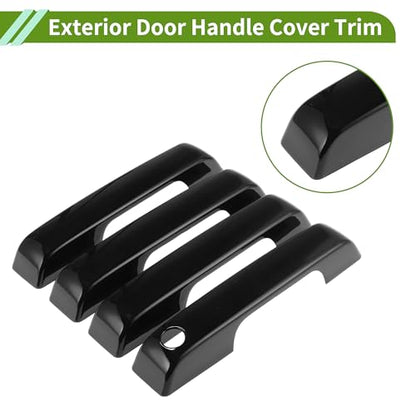 Exterior Door Handle Cover Trim Front Left Front Right Rear Left Rear Right Door Handle Cover for Ford F150 21-24 Glossy Black - size: Without Sensor Holes