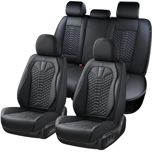 Coverado Leather Seat Covers, Car Seat Covers Full Set, Black Seat Covers for Cars, Car Seat Protector Waterproof, Car Seat Covers Front Seats and Back Universal Fit for Most Cars - color: Black, size: Fullset